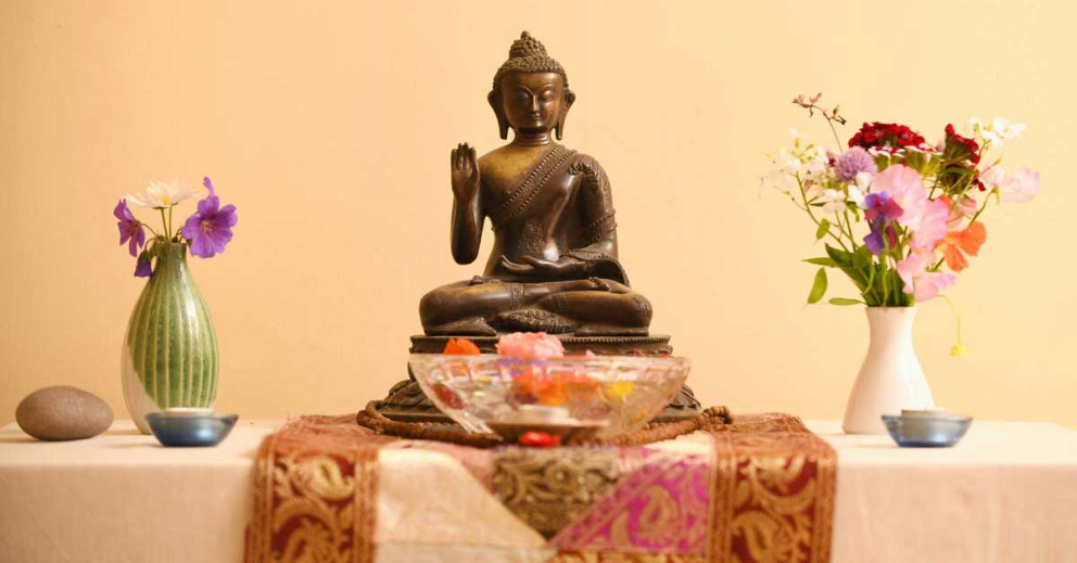Buddha at meditation retreat centre The Barn at Sharpham