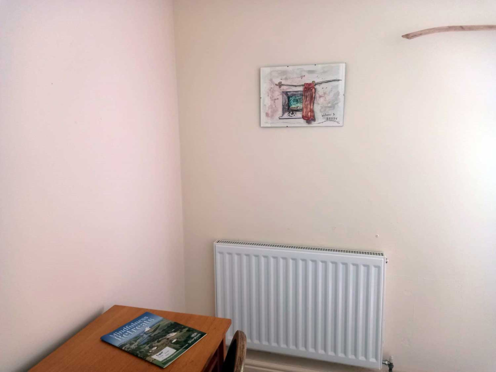 Barn art donated by retreatants now on the walls